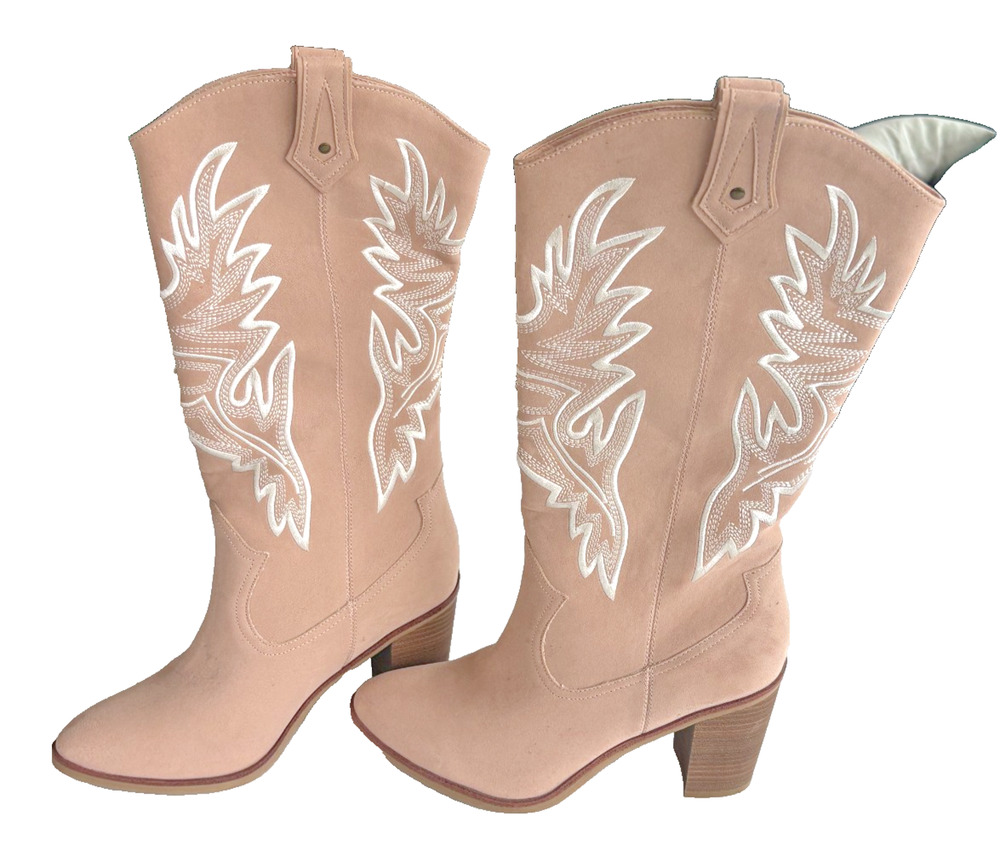 MIA Taley Embroidered Round Toe Cowboy Womens Beige Casual Boots 9